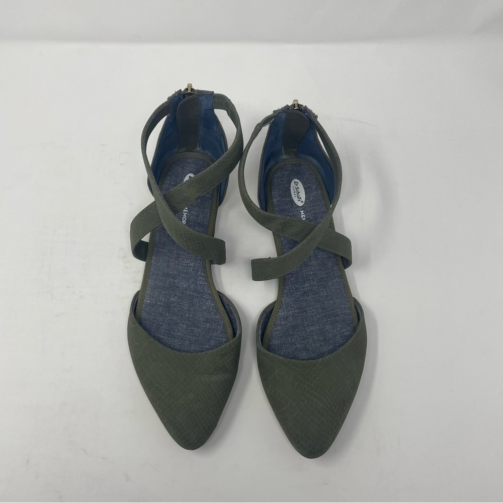 Dr. Scholls Green Adjust Pointed Toe Reptile Print Flats Women’s Size 8.5